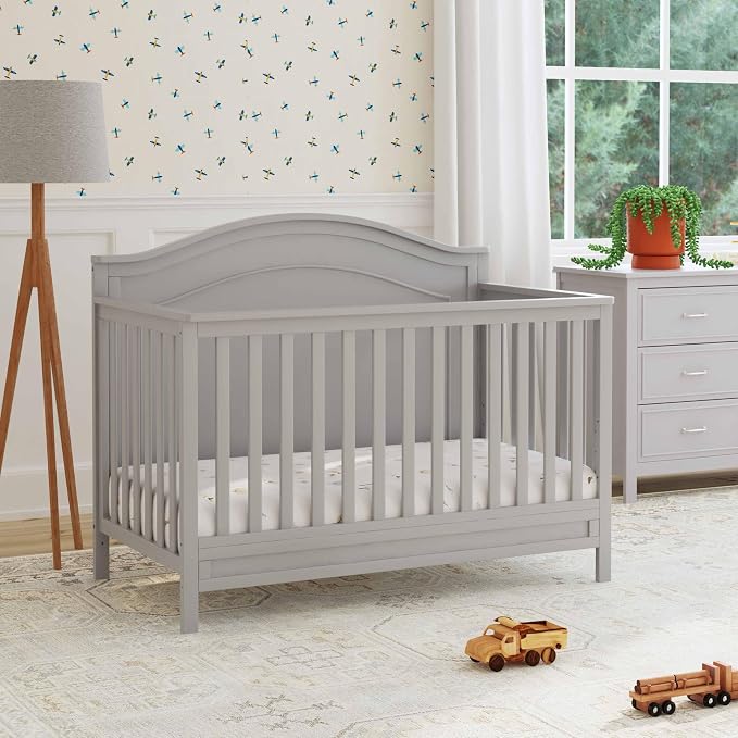 Davinci Charlie 4-in-1 Convertible Baby Crib - GREENGUARD Gold Certified Convertible Crib to Toddler Bed, Daybed, Full-Size Wooden Bed and Durable - 4 Adjustable Mattress Heights - Grey