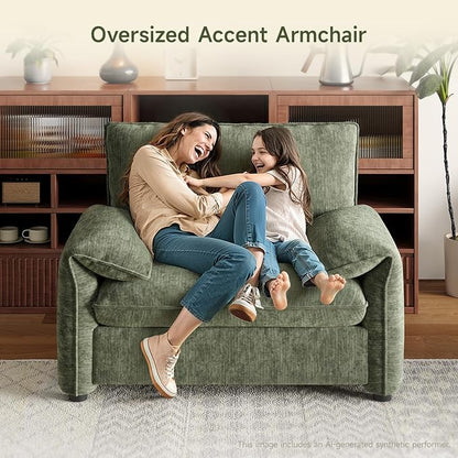 ONBRILL Oversized Accent Chair, 41 Inch Chenille Fabric Armchair, Comfy Single Sofa Chair with Padded Arms, Pocket Spring Cushion, Modern Reading Chair for Living Room, Bedroom, Green