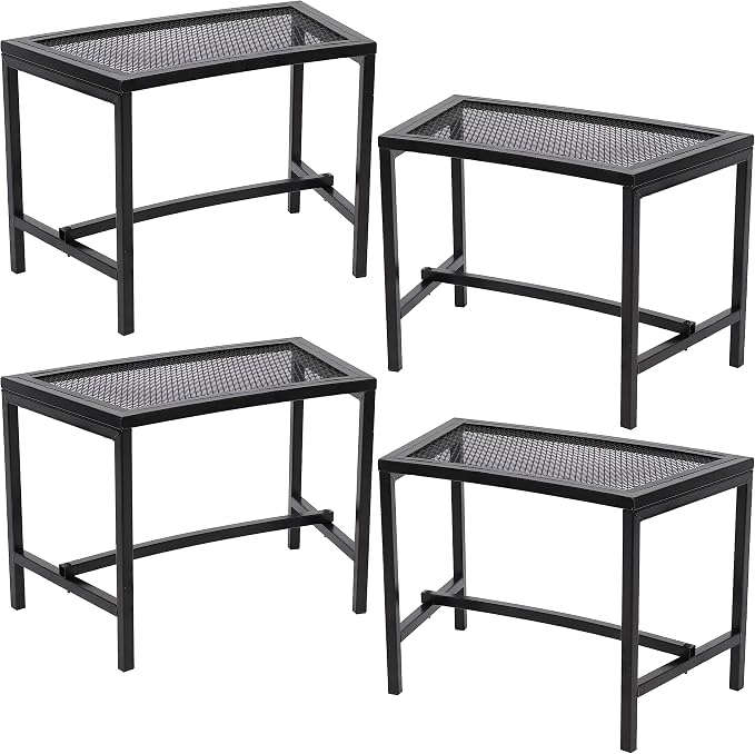 Sunnydaze Mesh Outdoor Curved Bench - Metal Patio Bench Set - Heavy-Duty Outdoor Seats for Backyard or Fire Pit - Black - Set of 4
