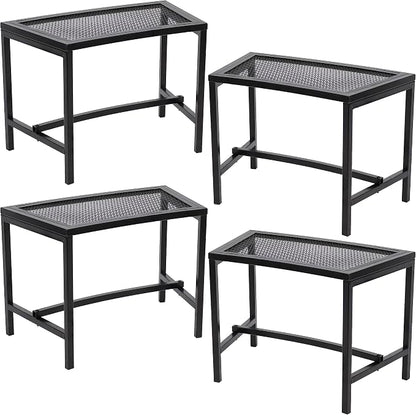 Sunnydaze Mesh Outdoor Curved Bench - Metal Patio Bench Set - Heavy-Duty Outdoor Seats for Backyard or Fire Pit - Black - Set of 4