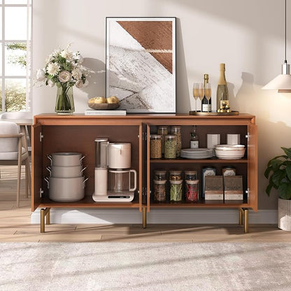 JOINICE 59" Sideboard Buffet Cabinet with Storage for Dining Room,Walnut | Adjustable Shelf,Versatile Credenza for Dining Room,Metal Legs, Living, Kitchen Coffee Bar and Entryway Console