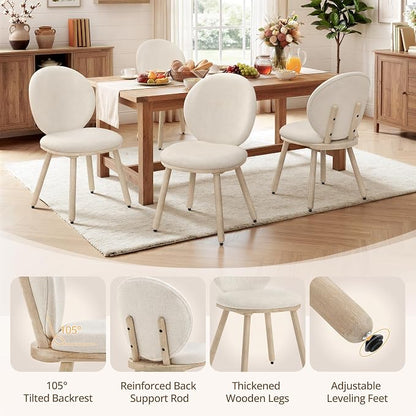 LUE BONA Dining Chairs Set of 6, Upholstered Fabric Chairs with Dual-Spine Backrest, Kitchen Chairs with Solid Wood Legs and Ergonomic Curved Seat, Easy Assembly for Kitchen Dining Room, Linen