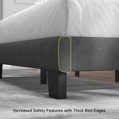 Feonase Twin Platform Bed Frame, Fabric Upholstered Twin Bed Frame, Solid Wood Slats & Heavy Duty Feet Support, No Box Spring Needed, Noise-Free, Easy Assembly, Dark Grey