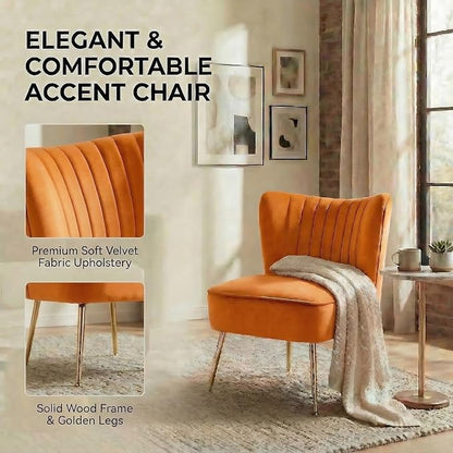 DUOMAY Modern Accent Chair Set of 2 Velvet Slipper Chair with Gold Legs Wingback Side Chair for Living Room Bedroom Entryway Small Corner Chair for Space Saving, Orange