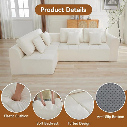 110''Modular Sectional Couches for Living Room, Cloud Boneless Compressed Sofa Left Facing Chaise, Oversized L Shaped 4 Seater Memory Foam Sofa, No Assembly, Chenille Beige