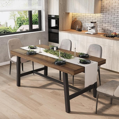 GarveeHome Industrial Dining Table for 4-6 People, 63" Long Large Kitchen Table with Sturdy Metal Frame, Rectangular Counter for Dinner, Kitchen, Dining Room (Brown, 63" Non-extendable)