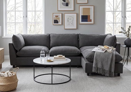 Iroomy Modular Sectional Sofa, Oversized Chenille Cloud Couch, Deep Comfy Seat, 4-Seater Sofas Couches for Living Room, Dark Grey, High Feet
