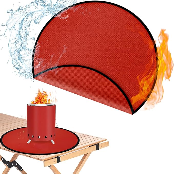 20" Tabletop Fire Pit Mat for Solo Stove Mesa XL, Easy Clean Small BBQ Mat for Outdoor BBQ,Reusable Waterproof Pad,Three-Layer Fireproof and Heat-Resistant Barbecue Mat for Tabletop Fire Pit-Red