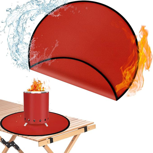 20" Tabletop Fire Pit Mat for Solo Stove Mesa XL, Easy Clean Small BBQ Mat for Outdoor BBQ,Reusable Waterproof Pad,Three-Layer Fireproof and Heat-Resistant Barbecue Mat for Tabletop Fire Pit-Red