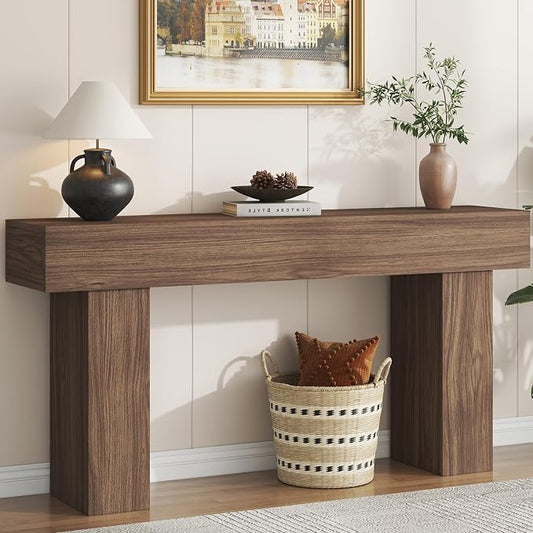 knoworld 63 Inch Long Console Table for Entryway, Farmhouse Wood Rectangular Sofa Table Behind Couch Table, Narrow Entryway Table for Living Room, Entrance, Hallway, Foyer, Easy Assembly (Brown)