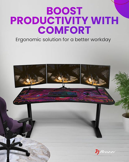 Arozzi Arena Special Edition Ultrawide Curved Gaming and Office Desk with Full Surface Water Resistant Desk Mat Custom Monitor Mount Cable Management Cut Outs - Crawling Chaos