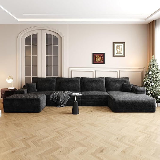 AUGOP 136" Sectional Couches for Living Room Modern Modular Sofa with L-Shape Couchs Upholstered Boneless Couch Deep Seat Sectional Couch with Chaise (Black, Right Facing Chaise+3Seaters+Ottoman)