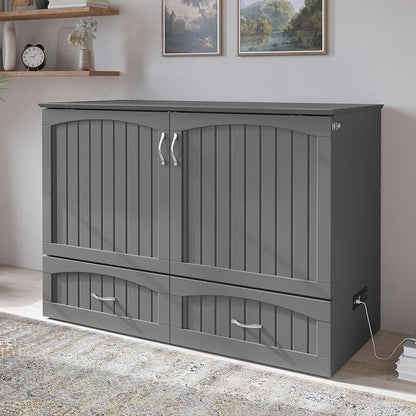 AFI, Southampton Murphy Bed Chest Full with 6" Mattress, Built-in USB Charger & Storage Drawer, Grey