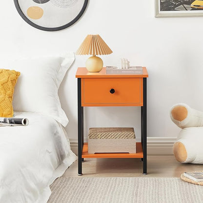 VECELO Nightstands Set of 2, Modern Bedside End Tables, Night Stands with Drawer and Storage Shelf for Living Room Bedroom, Industrial Metal Frame