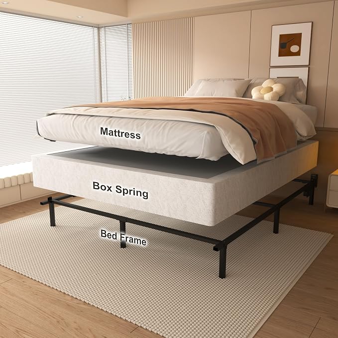NHODIR 8 Inch Full Size Box Spring, Heavy Duty Metal Bed Base with Easy Clean Fabric Cover, Noise Free Mattress Foundation, Easy Assembly