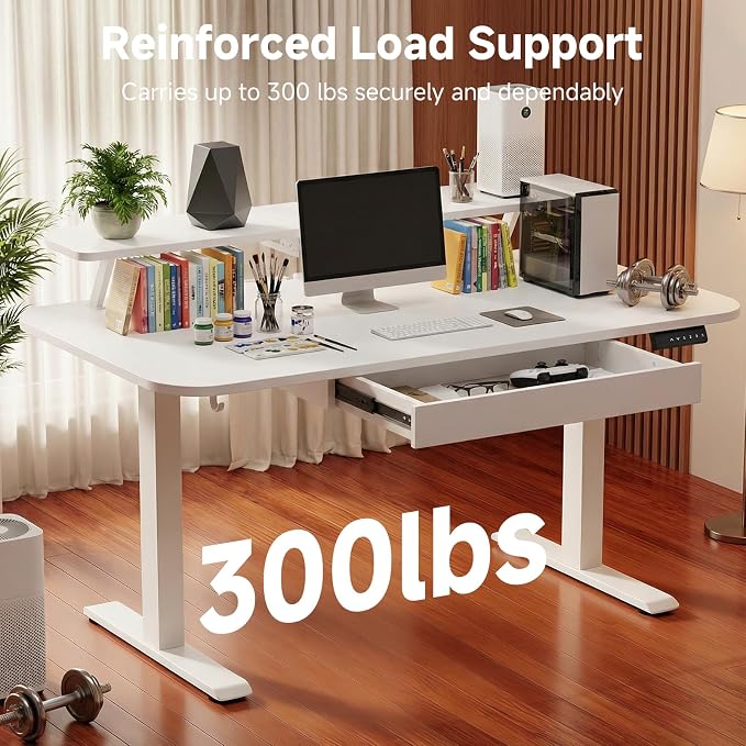 GTPLAYER Electric Standing Desk with Drawers, 48 x 24 Inches Height Adjustable Computer Desk with Monitor Stand, Laptop Stand, Home Office Sit Stand Up Desk with Memory Preset, White