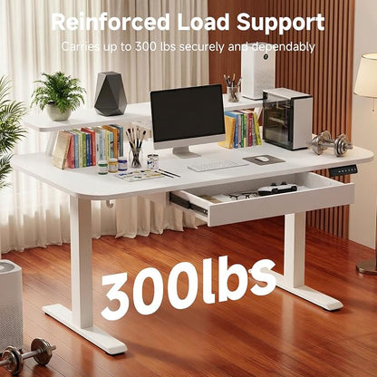 GTPLAYER Electric Standing Desk with Drawers, 48 x 24 Inches Height Adjustable Computer Desk with Monitor Stand, Laptop Stand, Home Office Sit Stand Up Desk with Memory Preset, White