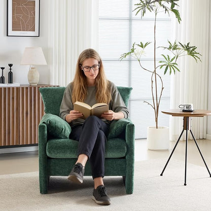 34" Wide Accent Chair for Living Room, Chenille Oversized Armchair Modern Upholstered Lounge Chair Mid-Century Reading Chair for Bedroom Comfy Single Sofa Chair, Green
