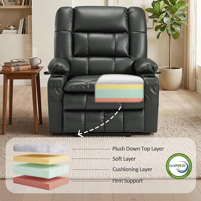 MCombo Dual Motor Power Lift Recliner Chair for Elderly, Lay Flat Lift Chair with Heat and Massage, Oversized Lift Recliner for Big and Tall, Faux Leather R7891 (Grey, Large-Wide)