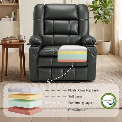 MCombo Dual Motor Power Lift Recliner Chair for Elderly, Lay Flat Lift Chair with Heat and Massage, Oversized Lift Recliner for Big and Tall, Faux Leather R7891 (Grey, Large-Wide)