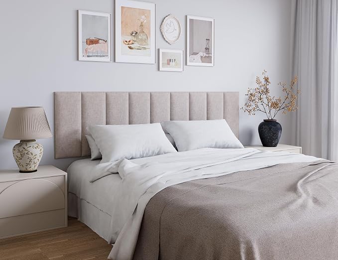Peel and Stick Upholstered Wall Mounted Headboard Queen Size, 9 Panels Tufted Fabric Headboard,Wall Mounted Headboards, Interior Wall Panels for Bedroom, 10"x24" Beige