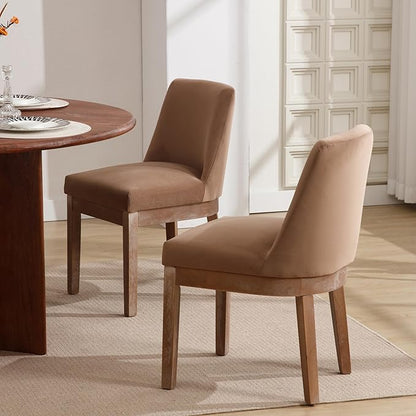 RIVOVA Upholstered Dining Chairs Set of 2, Modern Wooden Dining Room Chair Linen Fabric Kitchen Chairs Farmhouse Dinner Chair with Hardwood Frame, Khaki