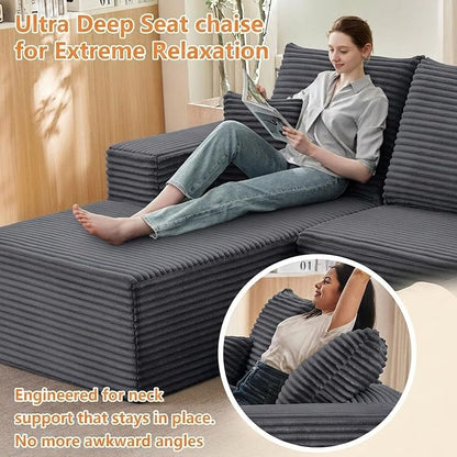 Sectional Couches for Living Room Cloud Couch Sofa with L-Shape Couch in a Box Upholstered Boneless Couchs Modern Modular Sectional Couch with Chaise (Dark Grey,B-3 Seater-Left-Facing Chaise-96 inch)