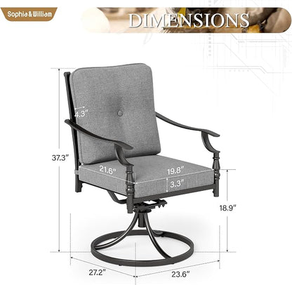 Sophia & William Outdoor Patio Swivel Dining Chairs Set of 6, Heavy Duty Patio Dining Chairs with Thickened Cushions, Wrought Iron Deck Chairs for Backyard, Poolside, Balcony and Garden