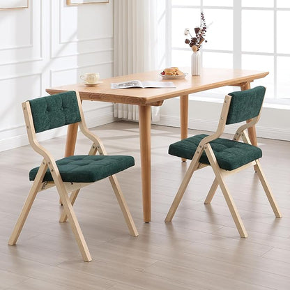 6-Pack Folding Dining Chairs with Cushion,Padded Foldable Dining Chairs,Portable Wooden Folding Chairs with Tufted Buttons Seat for Dining Rooms Kitchen Wedding and Party Indoor Green