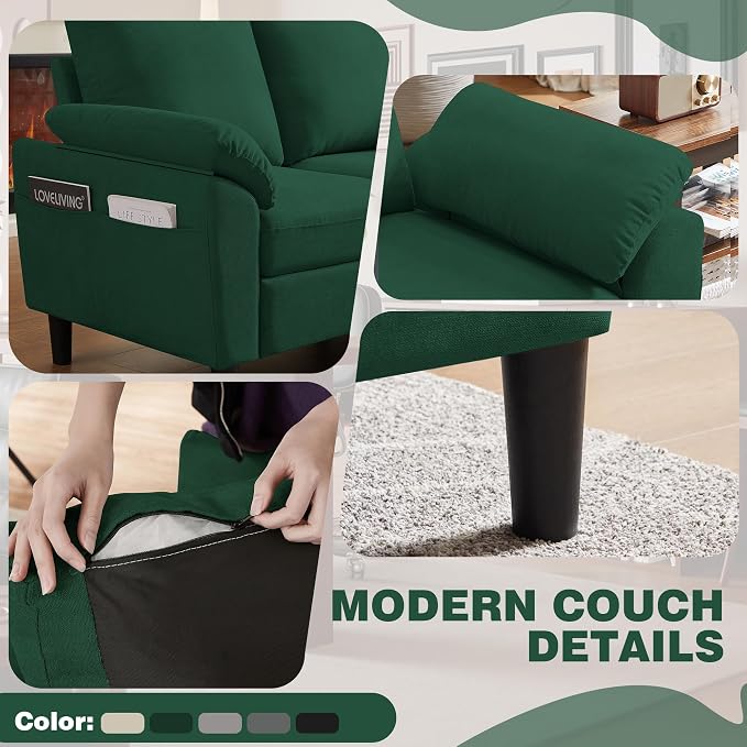 79" Convertible Sectional Sofa Set, Modern Linen Small L Shaped Couch with Reversible Ottoman and Loveseat, 3-Seat Sofa Couches for Living Room, Office, Apartment, Green