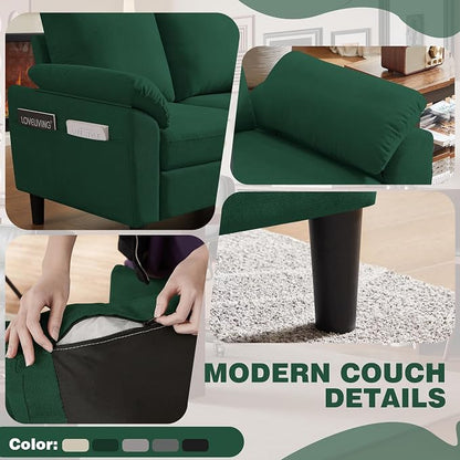 79" Convertible Sectional Sofa Set, Modern Linen Small L Shaped Couch with Reversible Ottoman and Loveseat, 3-Seat Sofa Couches for Living Room, Office, Apartment, Green