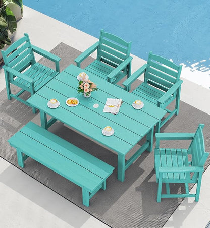 SERWALL 67" Rectangle HDPE Outdoor Dining Table for 6,Aruba