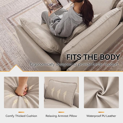 111'' Sectional Cloud Deep Seat Couch, Modern Comfy Leather L Shaped Sectional Sofa for Living Room Set, Upholstered Modular 4-Seats Sofa Couch with 1 Movable Ottoman, Leather Beige