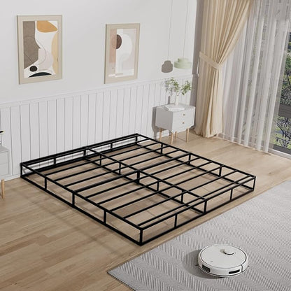 Tyndall Box Spring King Bed Base, 7 Inch High Metal King Size Box Spring Only, Heavy Duty Mattress Foundation with Fabric Cover, Easy Assembly, Quiet Noise Free, Black