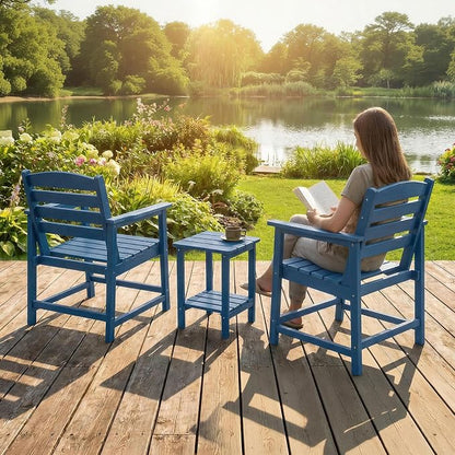 Furnimart 3-Piece Patio Bistro Set, HDPE Outdoor Chairs Set of 2 and Side Table, All-Weather Outdoor Furniture Set, Modern Conversation Sets with Coffee Table for Garden, Balcony, Porch, Blue