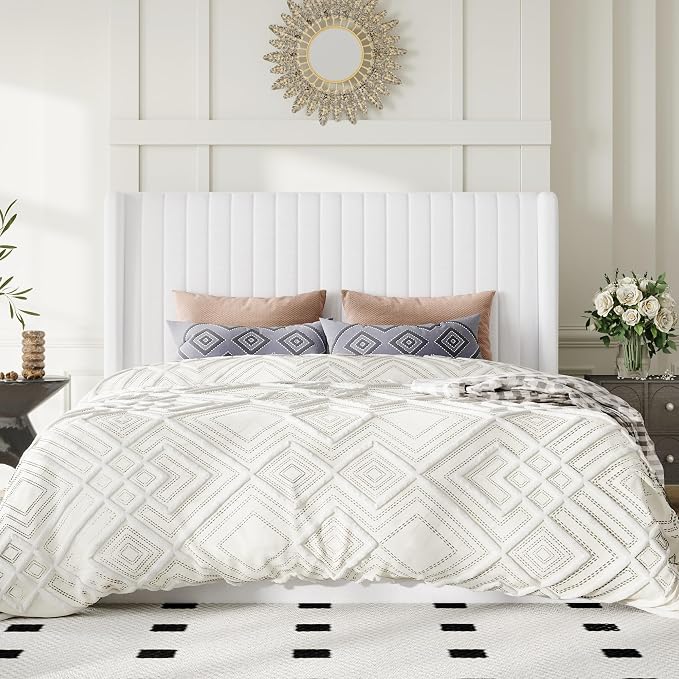 Allewie Full Size Lift Up Storage Bed Frame, Hydraulic Support System, Upholstered Platform Bed Frame, Underneath Storage, Vertical Channel Tufted Headboard with Wingback, No Box Spring Needed, White