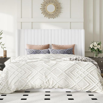 Allewie Full Size Lift Up Storage Bed Frame, Hydraulic Support System, Upholstered Platform Bed Frame, Underneath Storage, Vertical Channel Tufted Headboard with Wingback, No Box Spring Needed, White