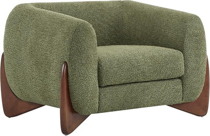 Christopher Knight Home Holly Modern Boucle Fabric Upholstered Club Chair for Living Room, Home Office, Apartment, Relaxing Chair with Removable Cushion and Birch Wood Legs, Olive Green+Walnut