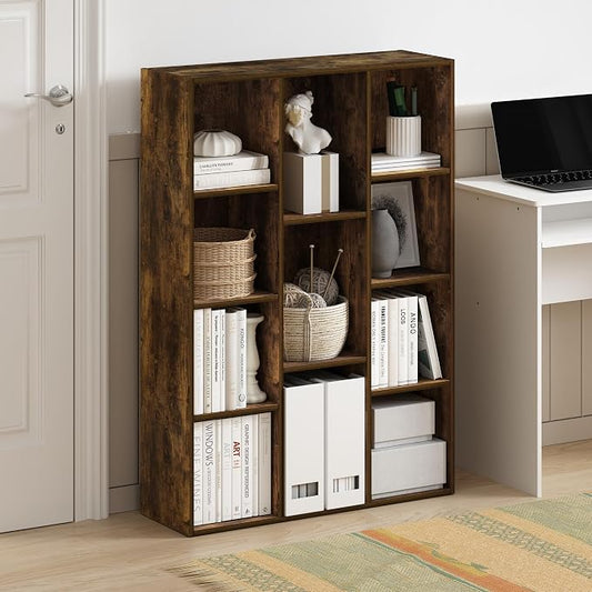Furinno LUDER Book Shelf, 11-Cube Bookshelf, Reversible Bookcase, 9.4 x 29.1 x 41.7, Easy Assembly, for Living Room, Bedroom, Home Office, Amber Pine