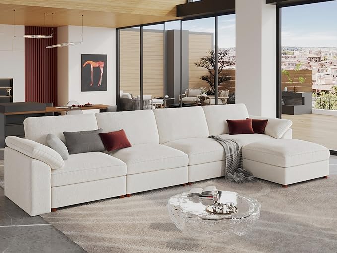 EASE MOOSE Extra Large Modular Sectional Sofa,Modern Oversized L Shape Sectional Couch,Comfty Deep Seat Modular Sofa with Ottoman,White