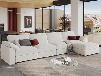 EASE MOOSE Extra Large Modular Sectional Sofa,Modern Oversized L Shape Sectional Couch,Comfty Deep Seat Modular Sofa with Ottoman,White