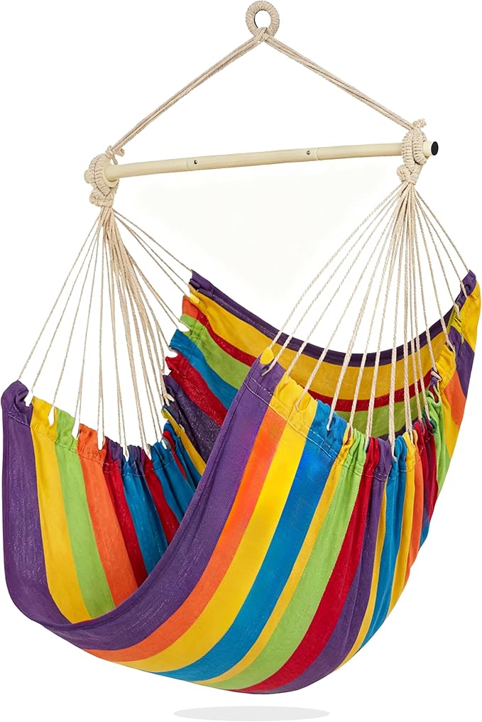 PNAEUT Hammock Chair Hanging Rope Swing for Outside Indoor for Bedroom, Outdoor, Patio (Tropical Stripes)