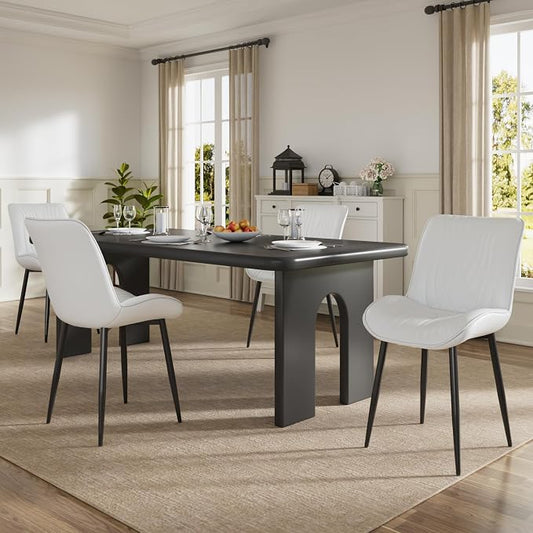 VECELO Dining Chairs Set of 4, Modern Upholstered Faux Leather Cushion Seat and Metal Legs for Kitchen, Living Room, White