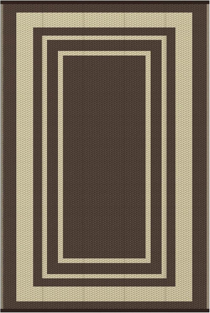 GENIMO 6' x 9' Outdoor Rug Waterproof for Patio Decor, Reversible Plastic Straw Area Rugs Mat for Camper, Outside Carpet for Rv, Deck, Porch, Picnic, Balcony, Mix-Coffee & Beige