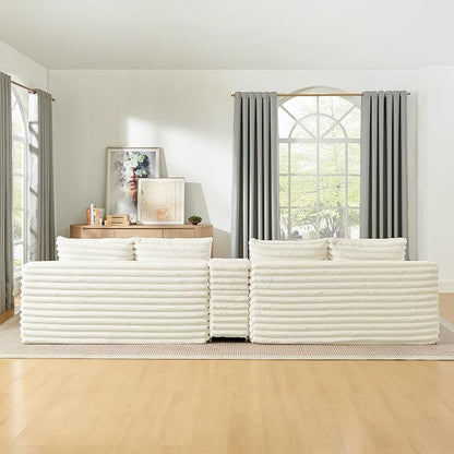 127" U-Shaped Symmetrical Cloud Sectional Couch Oversized Modular Compressed Boneless Sectional Sofa with Ottoman Chaise Lounges & Console, Fluffy Corduroy Corner Foam Sofa