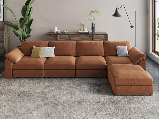 EASE MOOSE Large Sectional Modular Sofa，Large L Shape Sectional Couch Wide Deep Modular Sofa Couch Brown