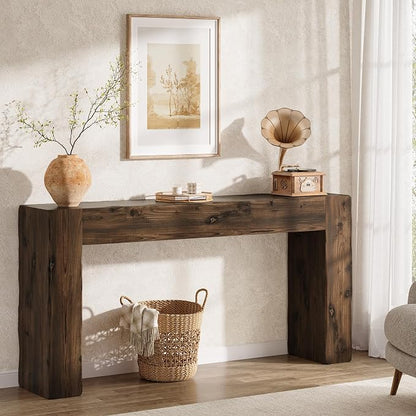 Solid Wood Console Table, 63-Inch Farmhouse Sofa Table Behind Couch for Entryway, Living Room, Foyer, Easy Assembly (Dark Brown)