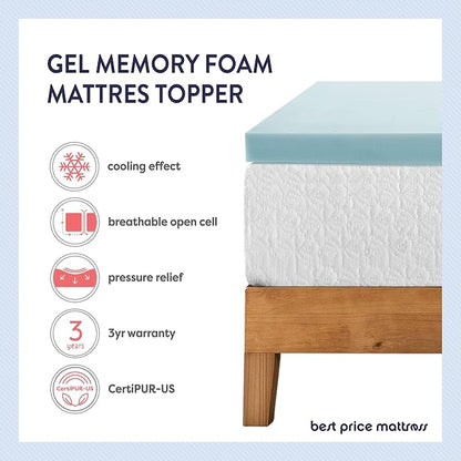 Best Price Mattress 4 Inch Ventilated Memory Foam Mattress Topper, Cooling Gel Infusion, CertiPUR-US Certified, Dorm Essentials, Cal King