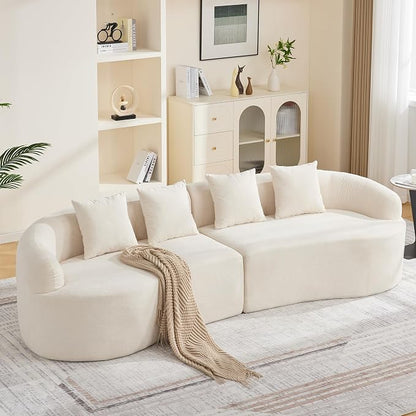 110.2" Curved Boneless Couch, Oversized Cloud Sofa with 4 Pillows, Modern 4 Seater Modular Sectional Sofa, Boneless Sectional Couches for Living Room, Curved Foam Couch, Beige