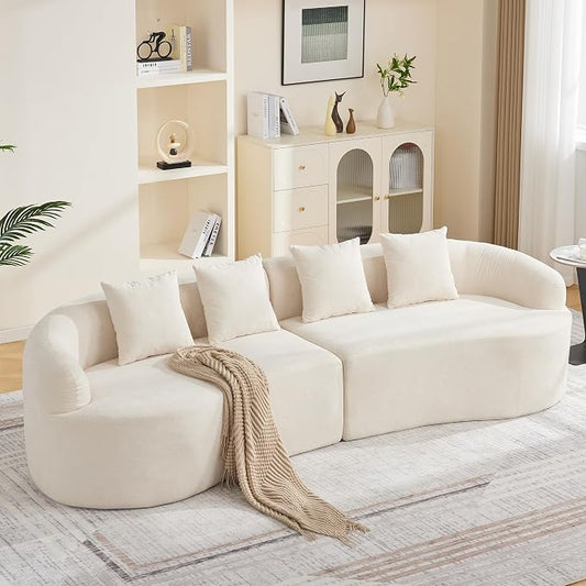 110.2" Curved Boneless Couch, Oversized Cloud Sofa with 4 Pillows, Modern 4 Seater Modular Sectional Sofa, Boneless Sectional Couches for Living Room, Curved Foam Couch, Beige